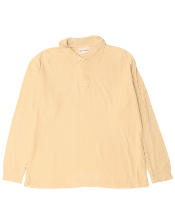 DIADORA Mens Long Sleeve Polo Shirt IT 50 Medium Beige Cotton