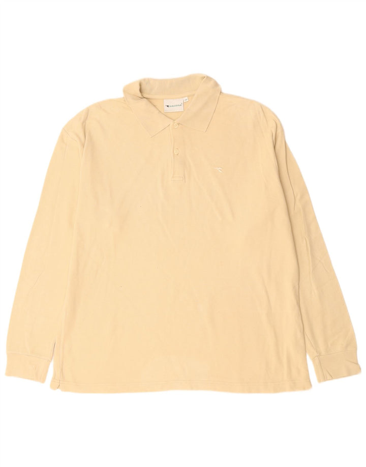 DIADORA Mens Long Sleeve Polo Shirt IT 50 Medium Beige Cotton