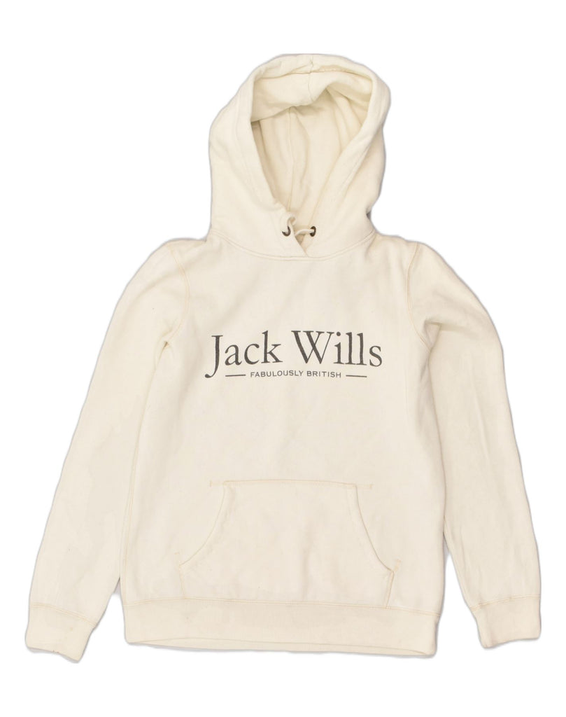 JACK WILLS Womens Graphic Hoodie Jumper UK 10 Small White Cotton | Vintage Jack Wills | Thrift | Second-Hand Jack Wills | Used Clothing | Messina Hembry 