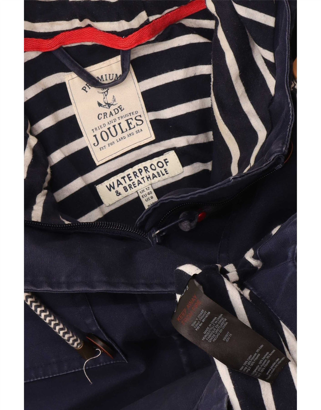 Joules Womens Hooded Raincoat UK 12 Medium Navy Blue Cotton