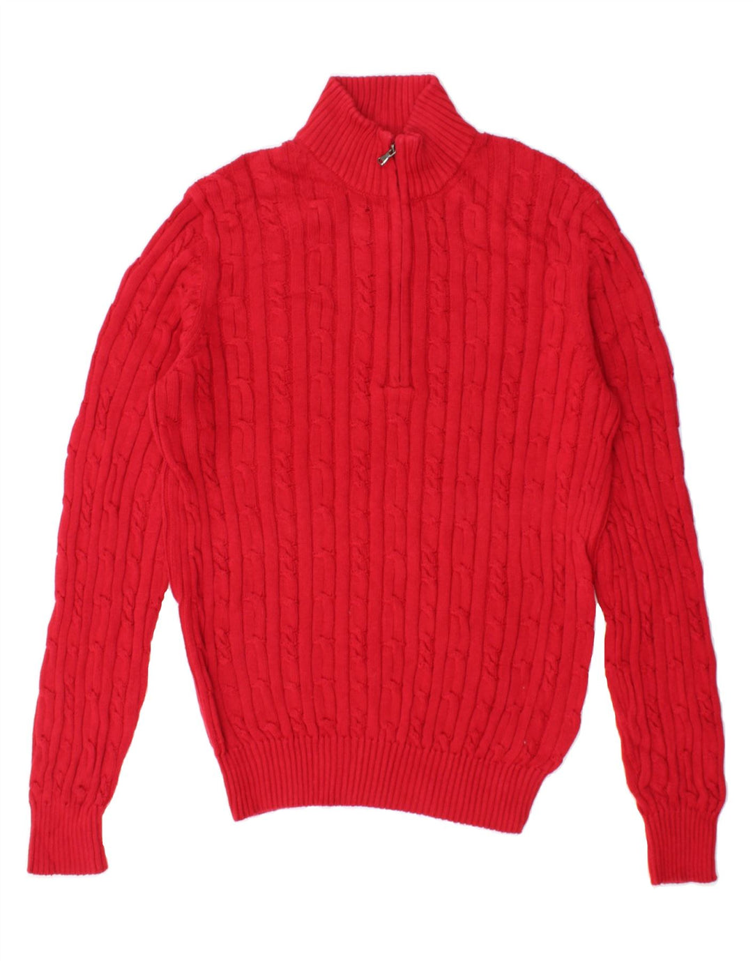 IZOD Womens Zip Neck Jumper Sweater UK 14 Medium Red Cotton Vintage Izod and Second-Hand Izod from Messina Hembry 