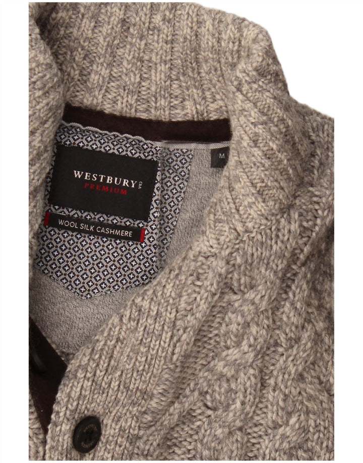 WESTBURY Mens Button Neck Jumper Sweater Medium Grey Wool