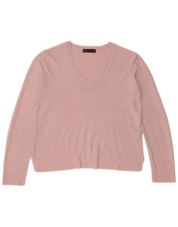 Marks & Spencer Womens Crop V-Neck Jumper Sweater UK 14 Medium Pink Acrylic