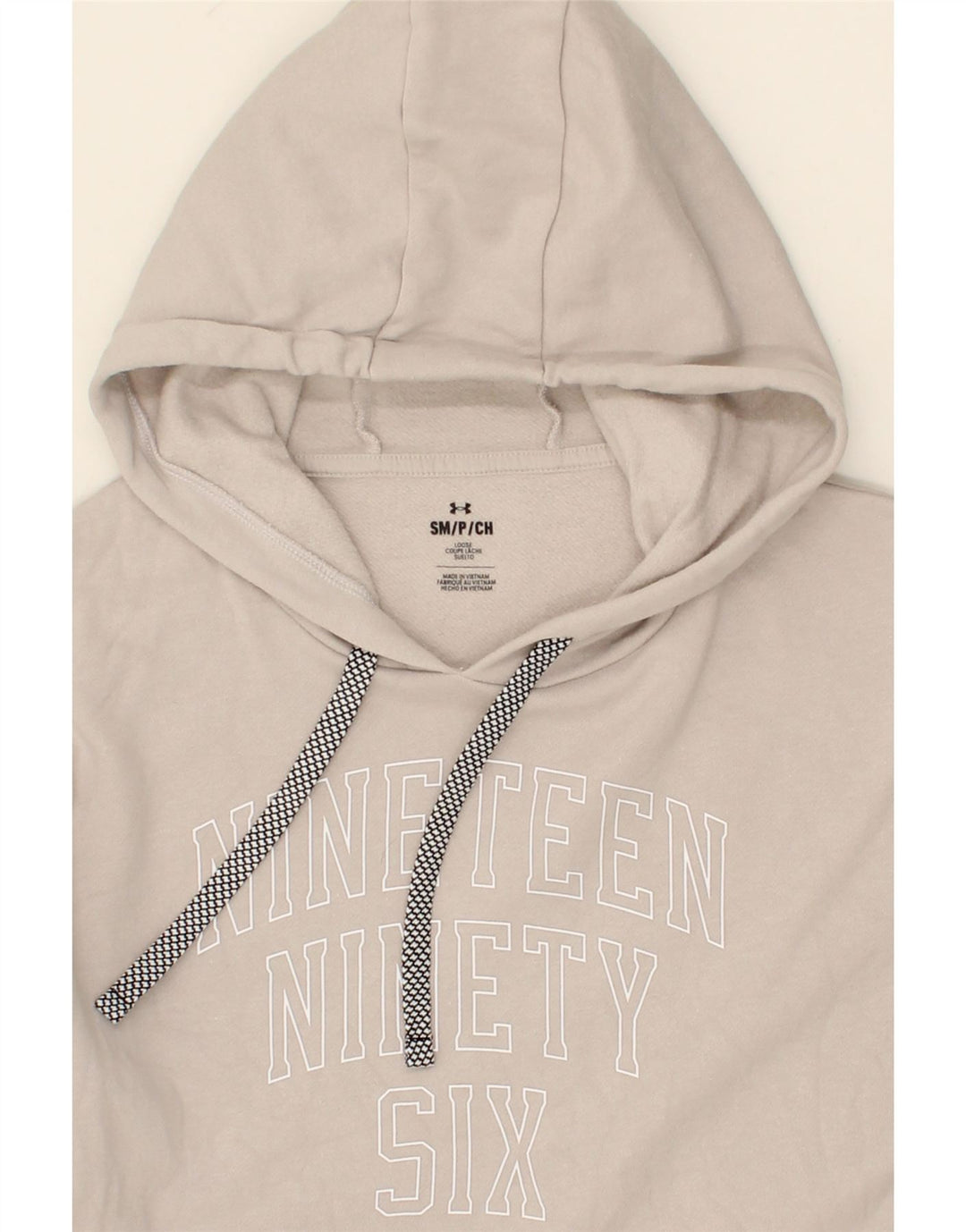 UNDER ARMOUR Womens Oversized Hoodie Jumper UK 10 Small Grey Colourblock Vintage Under Armour and Second-Hand Under Armour from Messina Hembry 