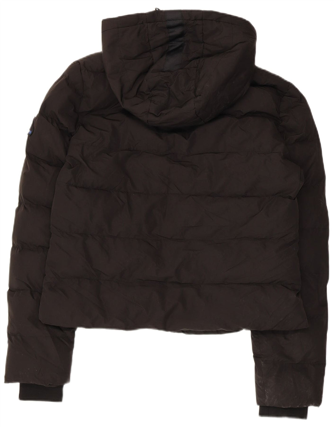 SUPERDRY Womens Crop Hooded Padded Jacket UK 12 Medium  Black Polyester