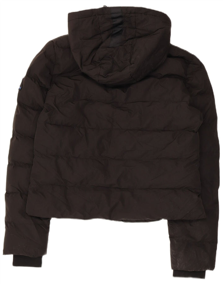 SUPERDRY Womens Crop Hooded Padded Jacket UK 12 Medium  Black Polyester