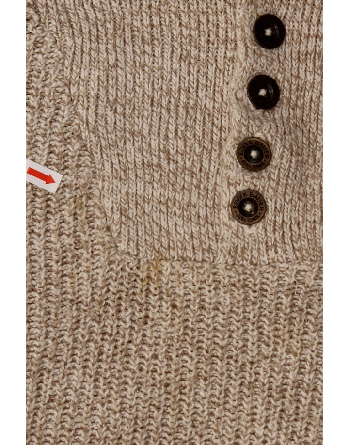 EDDIE BAUER Mens Oversized Button Neck Jumper Sweater XL Beige Flecked