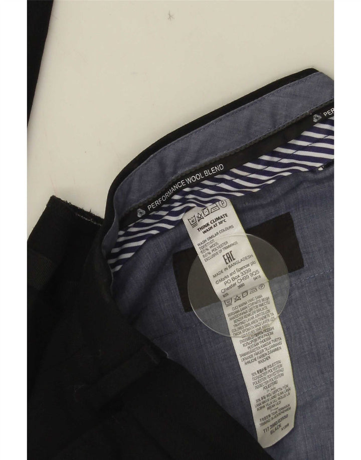 Marks & Spencer Mens Straight Suit Trousers W34 L29 Black Wool