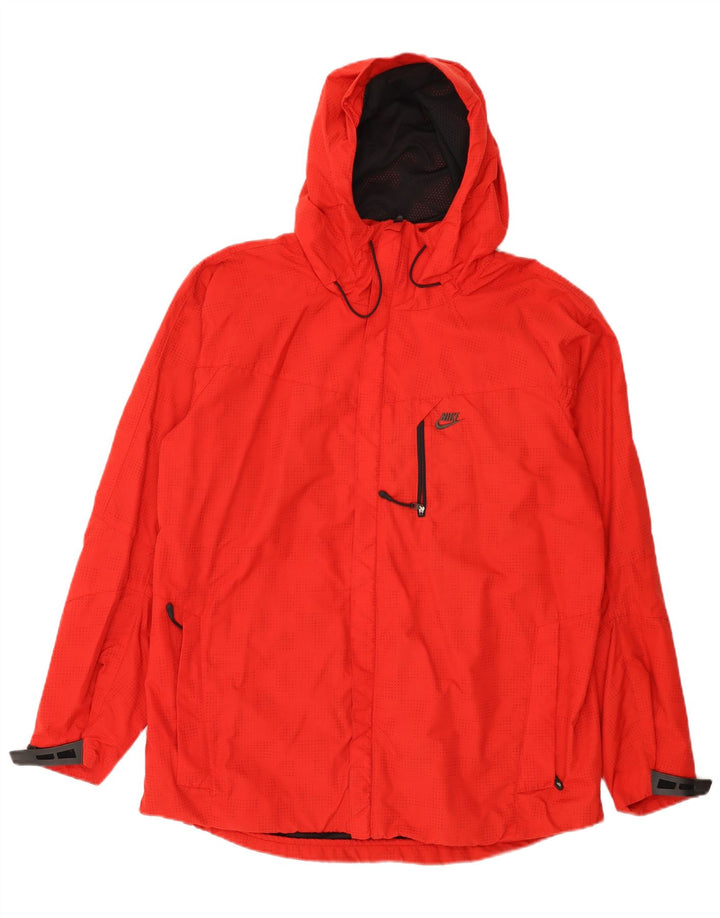 Nike Mens Hooded Rain Jacket UK 42/44 Large Red Geometric Nylon
