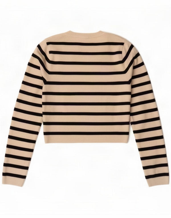 Zara Womens Crop Top Long Sleeve UK 14 Large White Striped Viscose