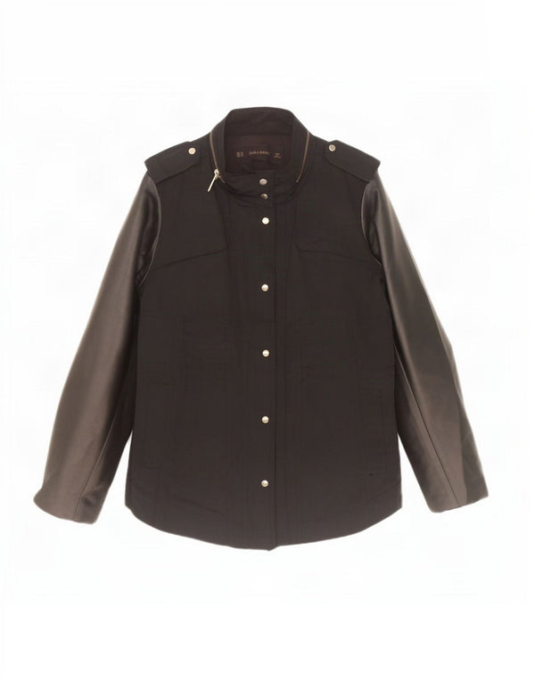 Zara Womens Hooded Military Jacket UK 6 XS Black Polyurethane