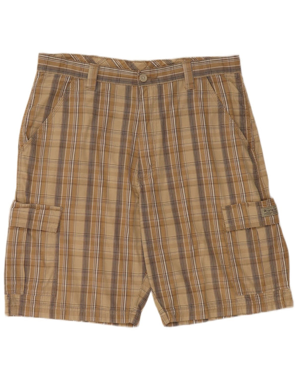WRANGLER Mens Cargo Shorts W34 Large Brown Check Cotton