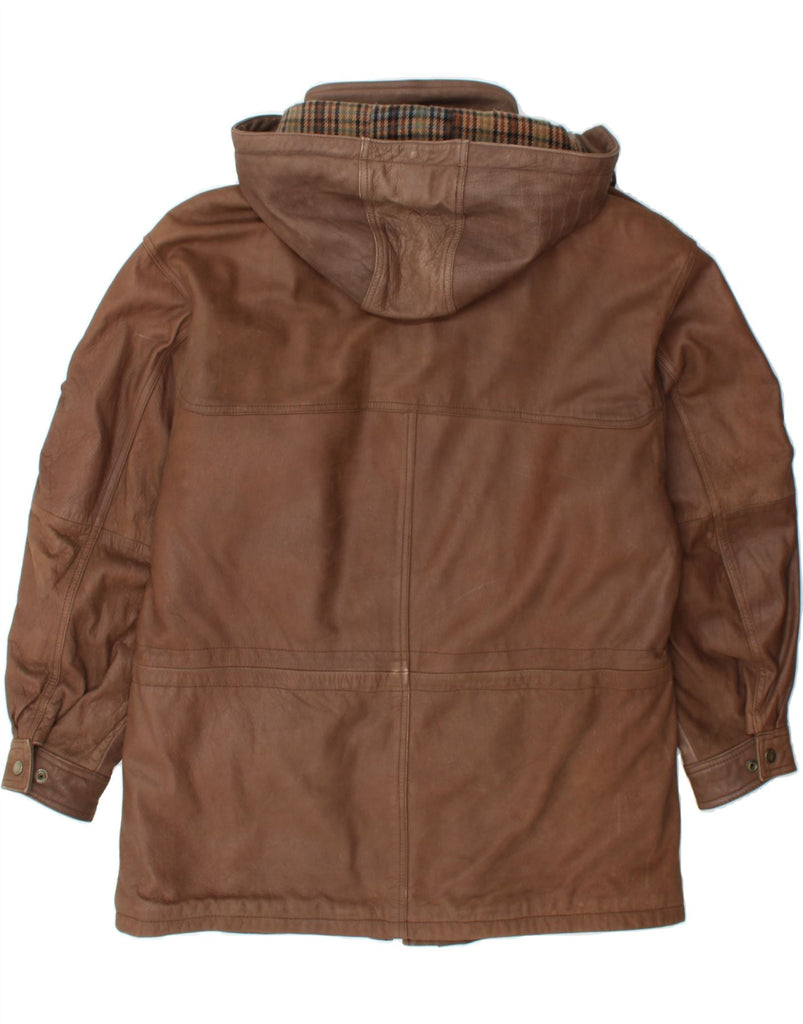 AZIA Mens Hooded Leather Jacket UK 40 Large Brown Leather Vintage Azia and Second-Hand Azia from Messina Hembry 