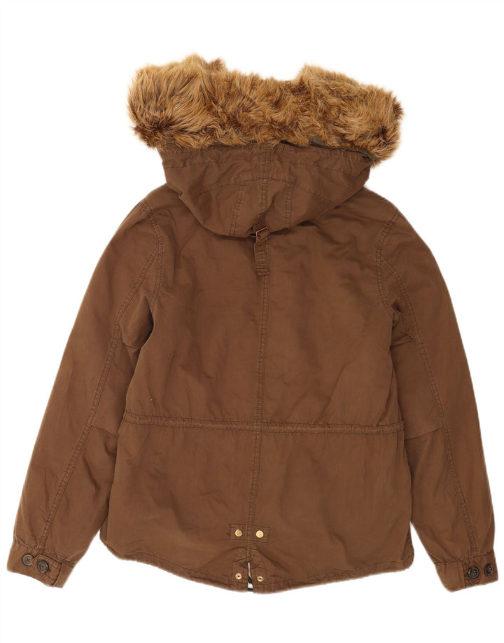 Zara Womens Oversized Hooded Parka Jacket UK 10 Small Brown Polyester