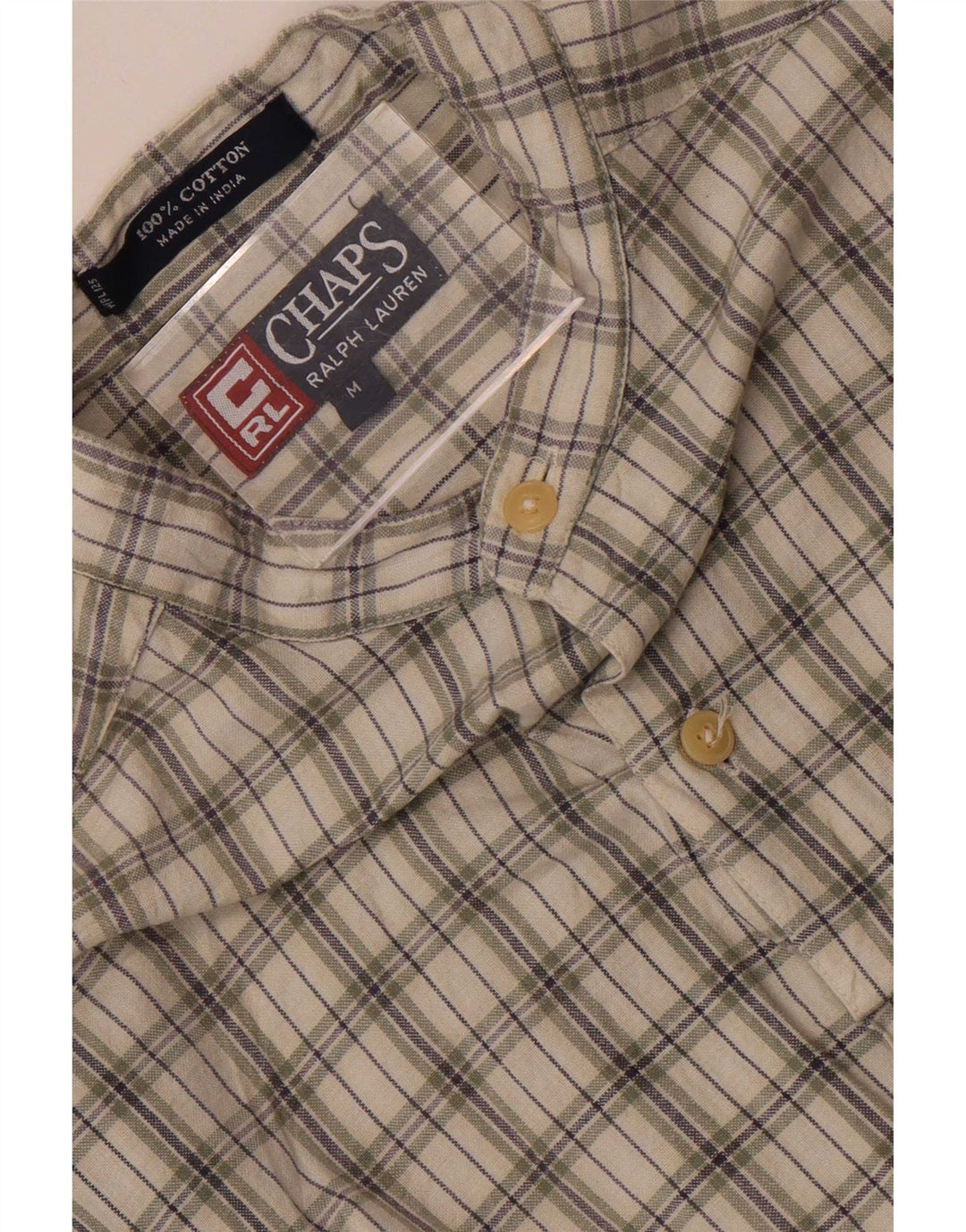 Chaps Ralph Lauren Mens Shirt Medium Khaki Check Cotton