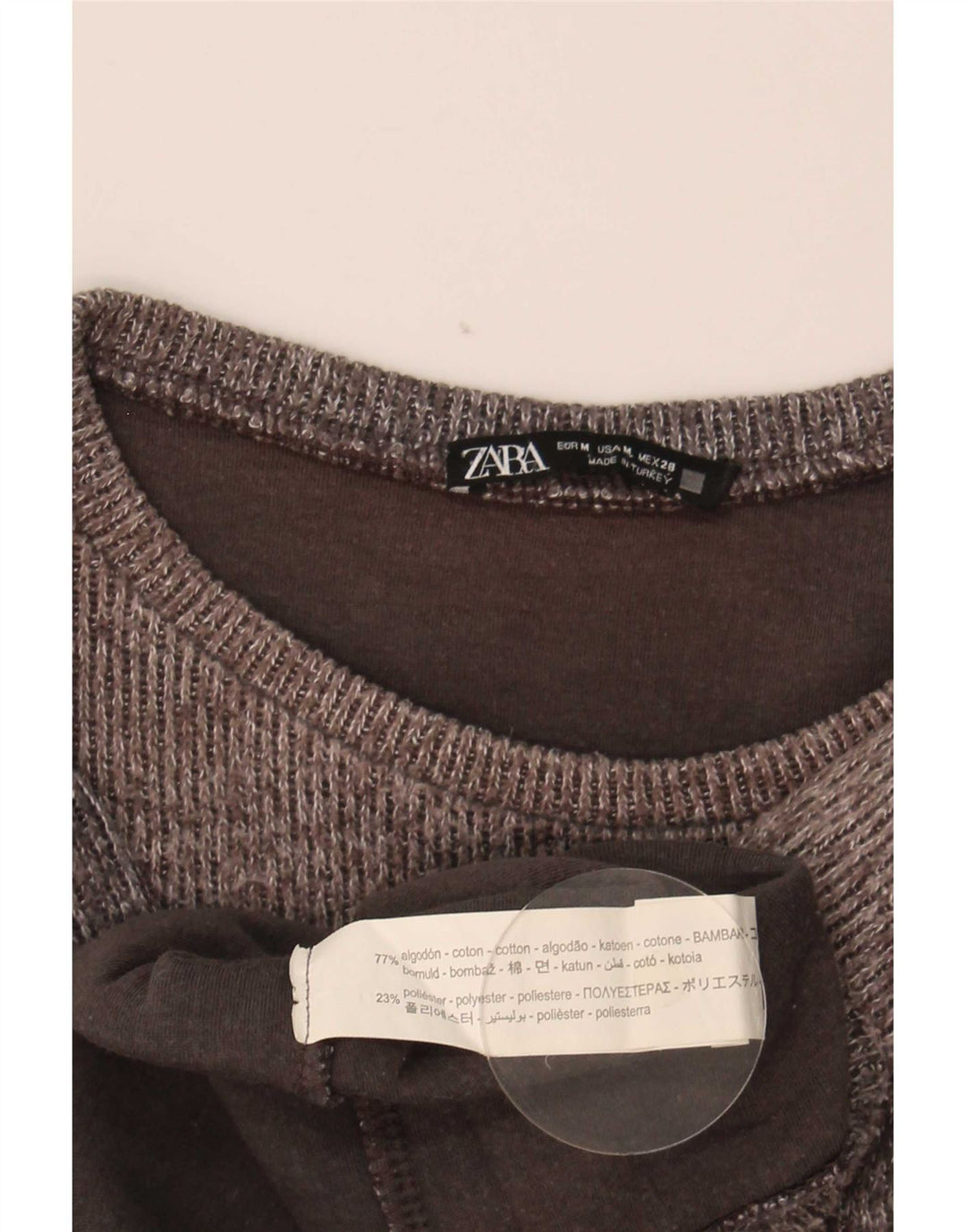 Zara Womens Crop Top Long Sleeve UK 14 Medium Grey Cotton