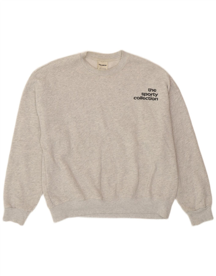 Pull & Bear Womens Graphic Sweatshirt Jumper UK 10 Small Grey Flecked