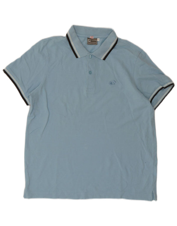 Lotto Mens Polo Shirt Large Blue Striped Cotton