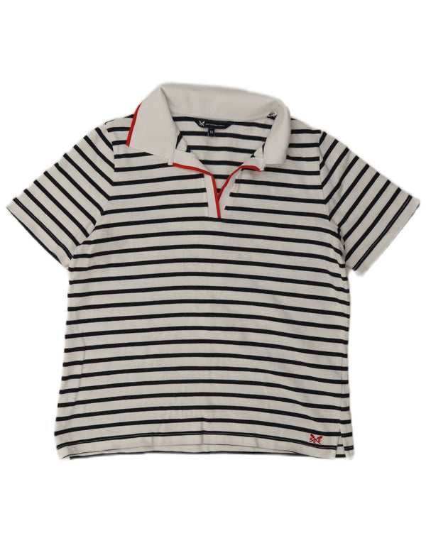 Crew Clothing Womens Polo Shirt UK 12 Medium White Striped Cotton