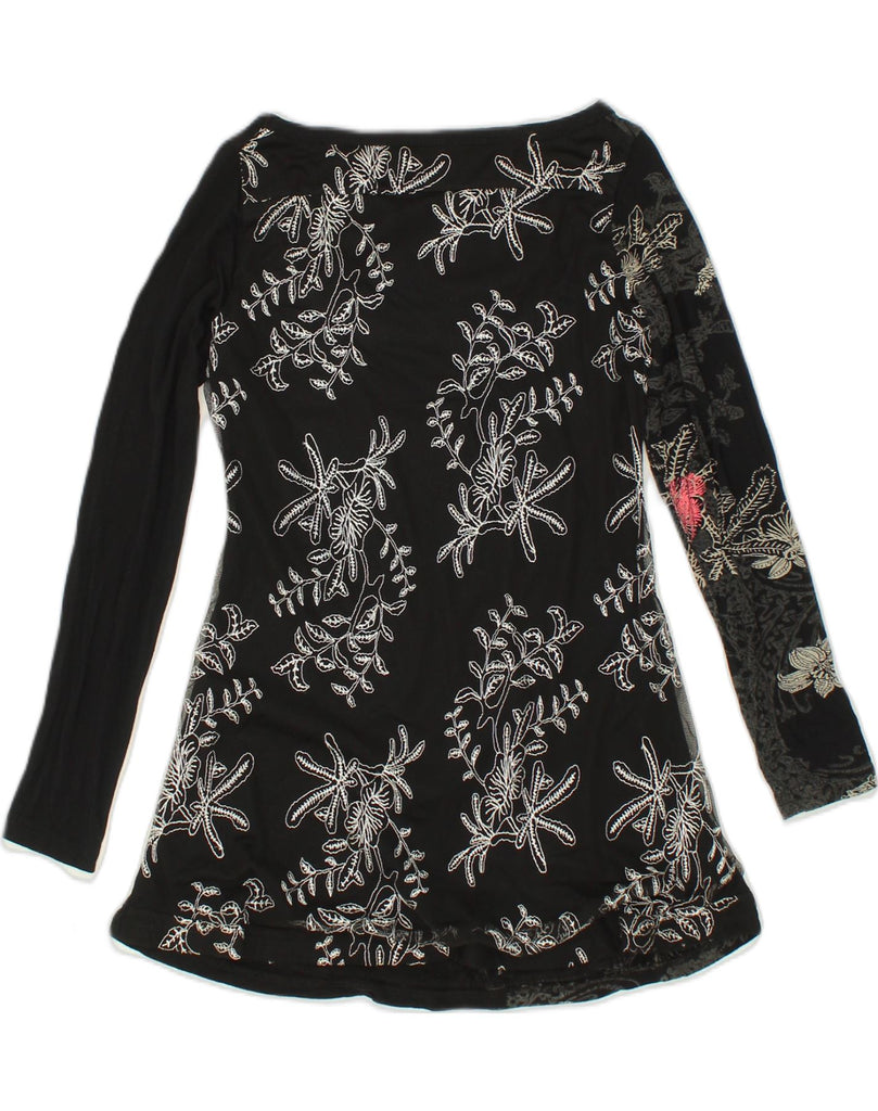 DESIGUAL Womens Tunic Top UK 12 Medium Black Floral Cotton | Vintage Desigual | Thrift | Second-Hand Desigual | Used Clothing | Messina Hembry 