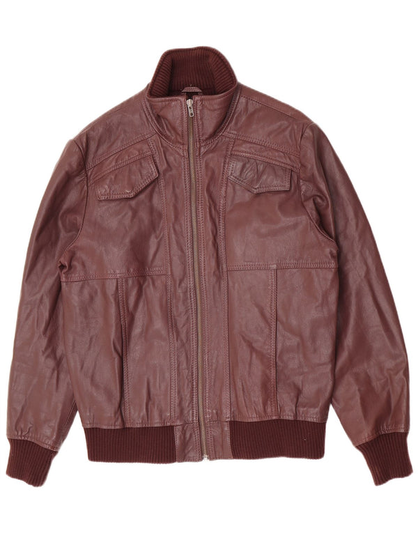 Selected Mens Leather Jacket UK 40 Large Maroon Leather