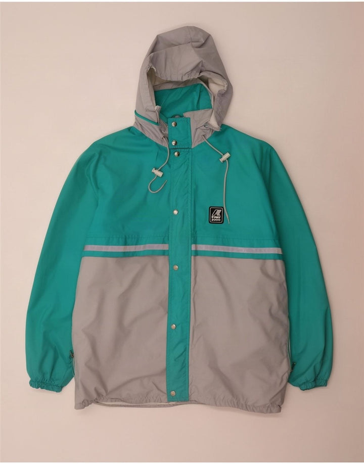 K-Way Mens Hooded Rain Jacket UK 40 Large Turquoise Colourblock Polyamide