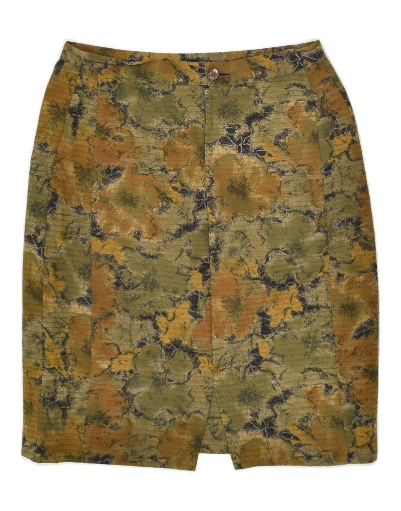 VINTAGE Womens Midi Skirt W26 Small Khaki Floral | Vintage Vintage | Thrift | Second-Hand Vintage | Used Clothing | Messina Hembry 