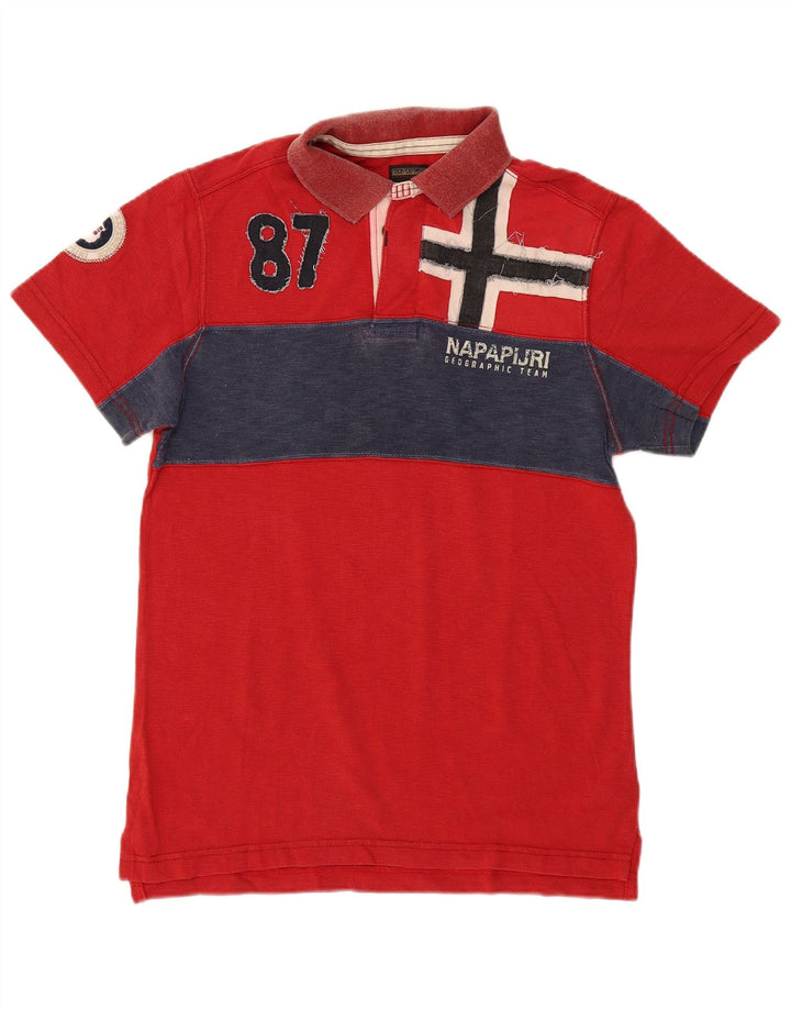 Napapijri Mens Graphic Polo Shirt Medium Red Cotton
