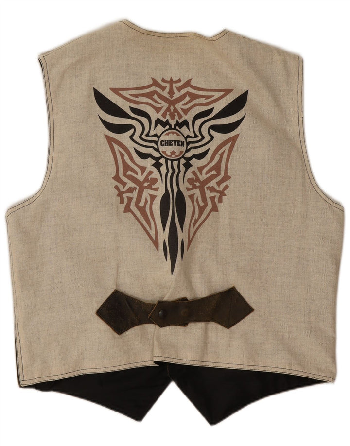 Vintage Mens Graphic Waistcoat Large Khaki