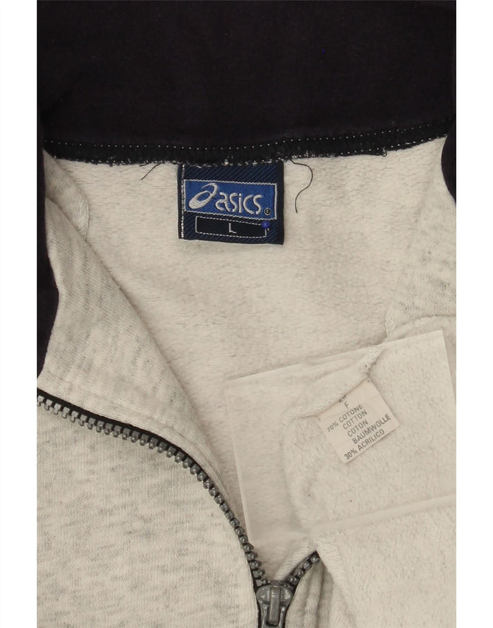 ASICS Mens Graphic Zip Neck Sweatshirt Jumper Large Grey Cotton