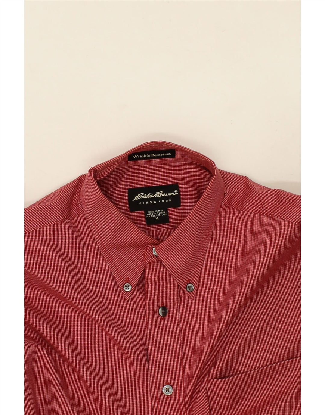 EDDIE BAUER Mens Wrinkle Resistant Shirt Medium Red Check Cotton Vintage Eddie Bauer and Second-Hand Eddie Bauer from Messina Hembry 