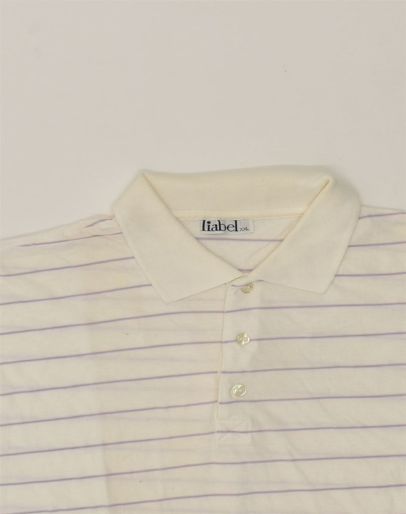 VINTAGE Mens Polo Shirt 2XL Off White Pinstripe Cotton | Vintage Vintage | Thrift | Second-Hand Vintage | Used Clothing | Messina Hembry 