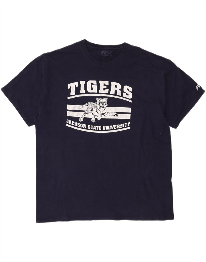 RUSSELL ATHLETIC Mens Graphic T-Shirt Top 2XL Navy Blue Vintage Russell Athletic and Second-Hand Russell Athletic from Messina Hembry 