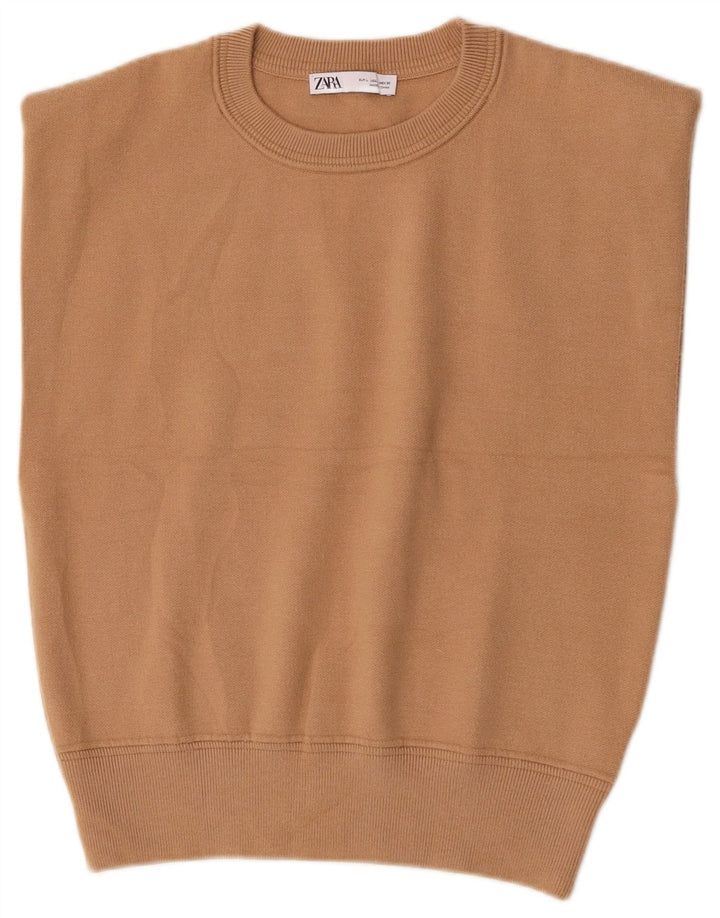 Zara Womens Vest Tank Top UK 16 Large Brown Viscose
