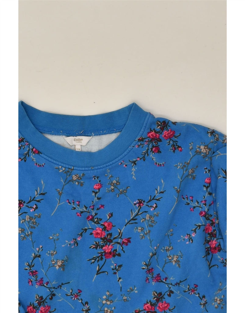 COTTON TRADERS Womens Graphic Sweatshirt Jumper UK 22 3XL Blue Floral | Vintage Cotton Traders | Thrift | Second-Hand Cotton Traders | Used Clothing | Messina Hembry 