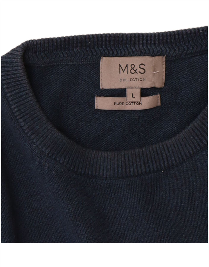 Marks & Spencer Mens Crew Neck Jumper Sweater Large Navy Blue Cotton