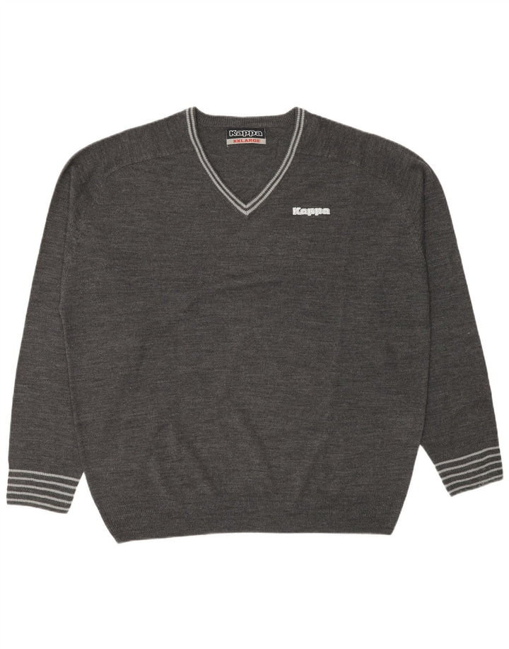 Kappa Mens V-Neck Jumper Sweater 2XL Grey Acrylic