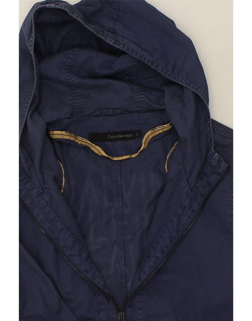 CALVIN KLEIN Womens Hooded Utility Jacket UK 16 Large Navy Blue Cotton | Vintage Calvin Klein | Thrift | Second-Hand Calvin Klein | Used Clothing | Messina Hembry 