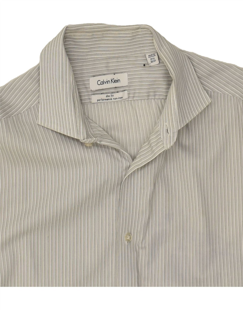 CALVIN KLEIN Mens NON - IRON Slim Fit Shirt Size 16 1/2 Large Grey Striped Vintage Calvin Klein and Second-Hand Calvin Klein from Messina Hembry 