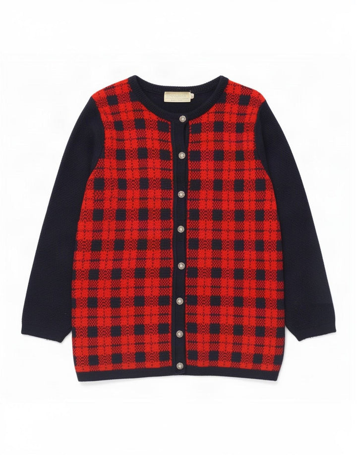 Edinburgh Womens Cardigan Sweater UK 14 Medium Navy Blue Check Wool