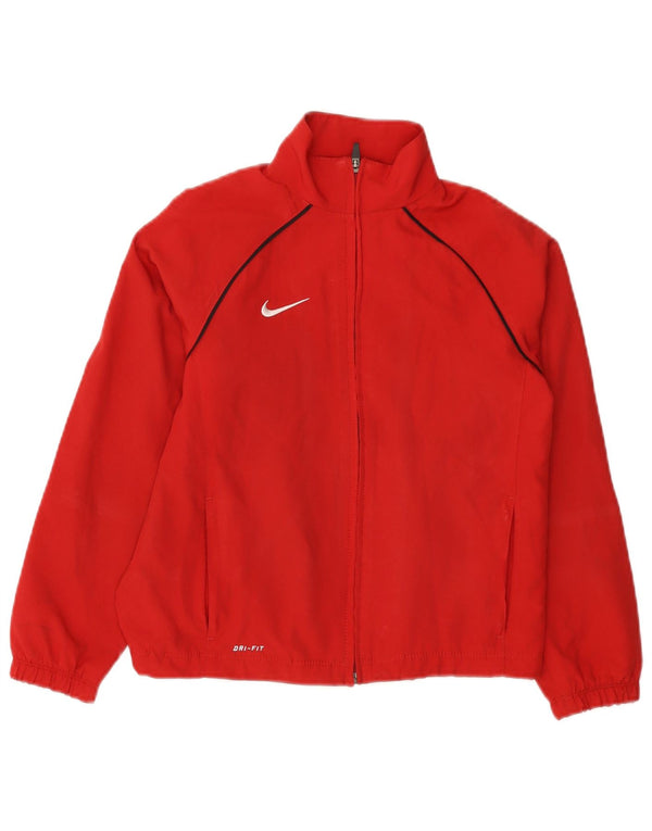 NIKE Boys Dri Fit Tracksuit Top Jacket 8-9 Years Small Red Polyester