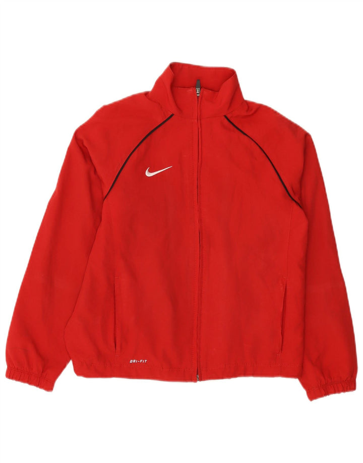 NIKE Boys Dri Fit Tracksuit Top Jacket 8-9 Years Small Red Polyester