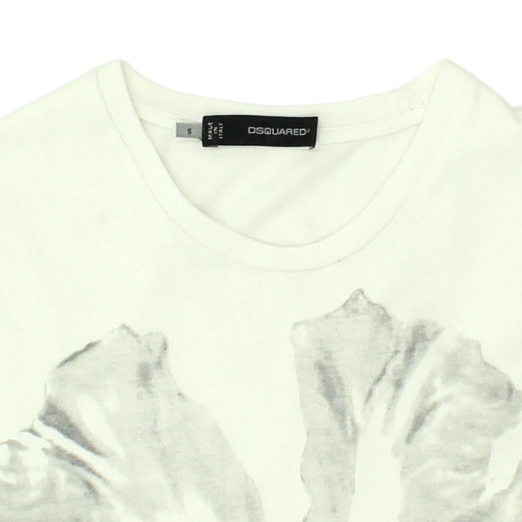 Dsquared2 Mens White Flower Print Crew Neck Tshirt | Vintage Designer VTG | Vintage Messina Hembry | Thrift | Second-Hand Messina Hembry | Used Clothing | Messina Hembry 