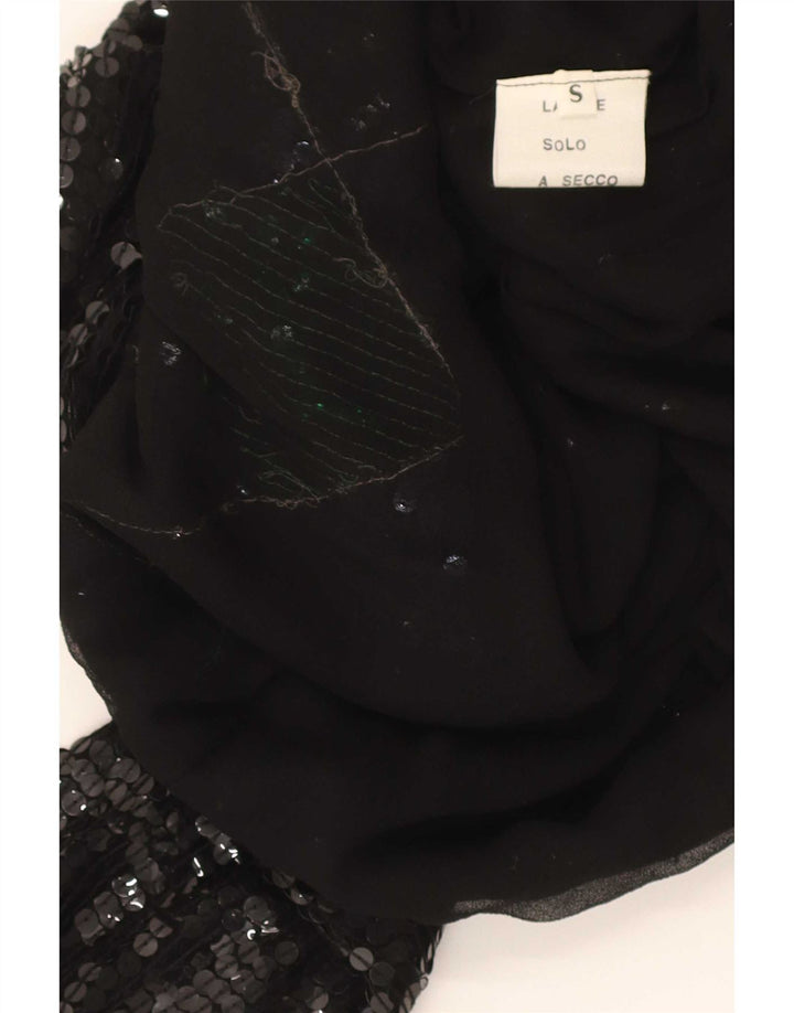 Vintage Womens Sequin Blouse Top UK 10 Small Black Argyle/Diamond