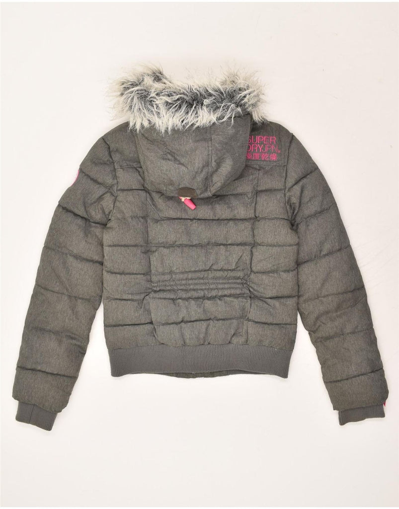 SUPERDRY Womens Hooded Duffle Padded Jacket UK 8 Small Grey Polyester | Vintage Superdry | Thrift | Second-Hand Superdry | Used Clothing | Messina Hembry 