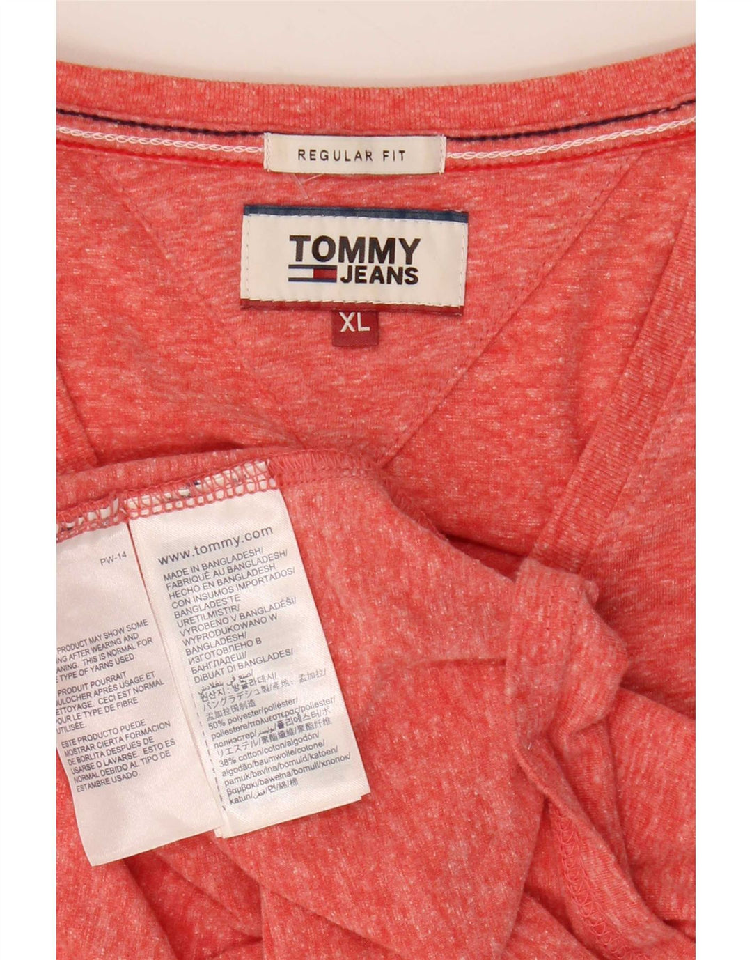 Tommy Hilfiger Mens Regular Fit T-Shirt Top XL Red Flecked Polyester