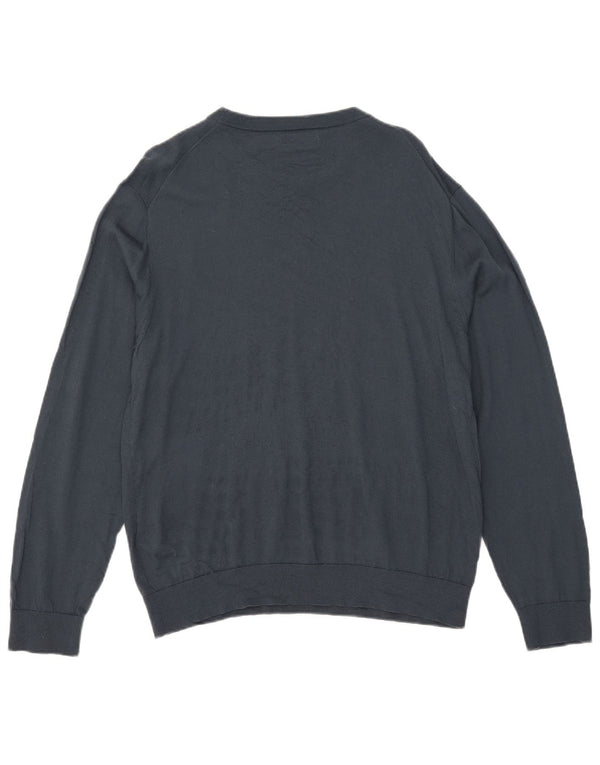 Zara Mens Boat Neck Jumper Sweater XL Navy Blue Wool
