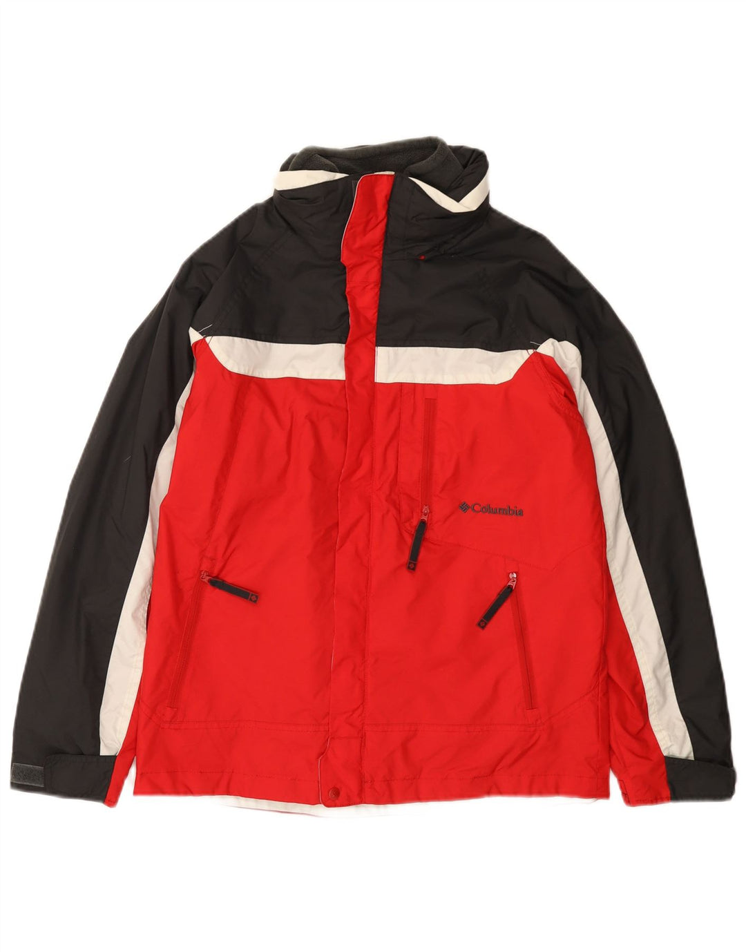 COLUMBIA Boys Hooded Windbreaker Jacket 14-15 Years Red Colourblock