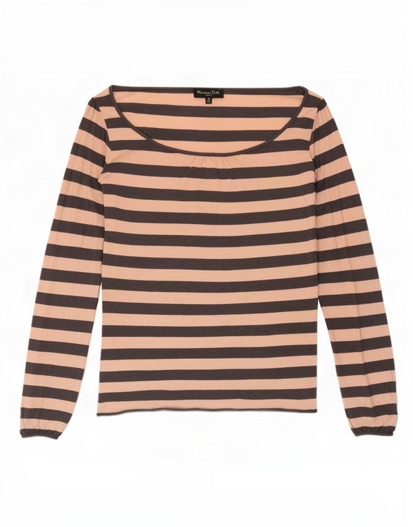 Massimo Dutti Womens Top Long Sleeve UK 10 Small Pink Striped Viscose