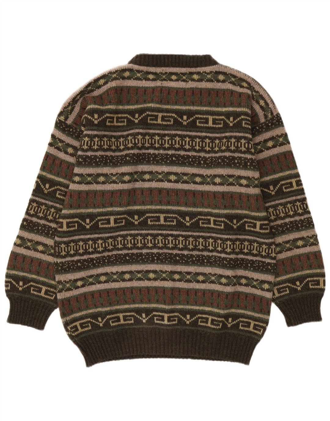 Le Laureat Mens Crew Neck Jumper Sweater Medium Khaki Geometric Wool